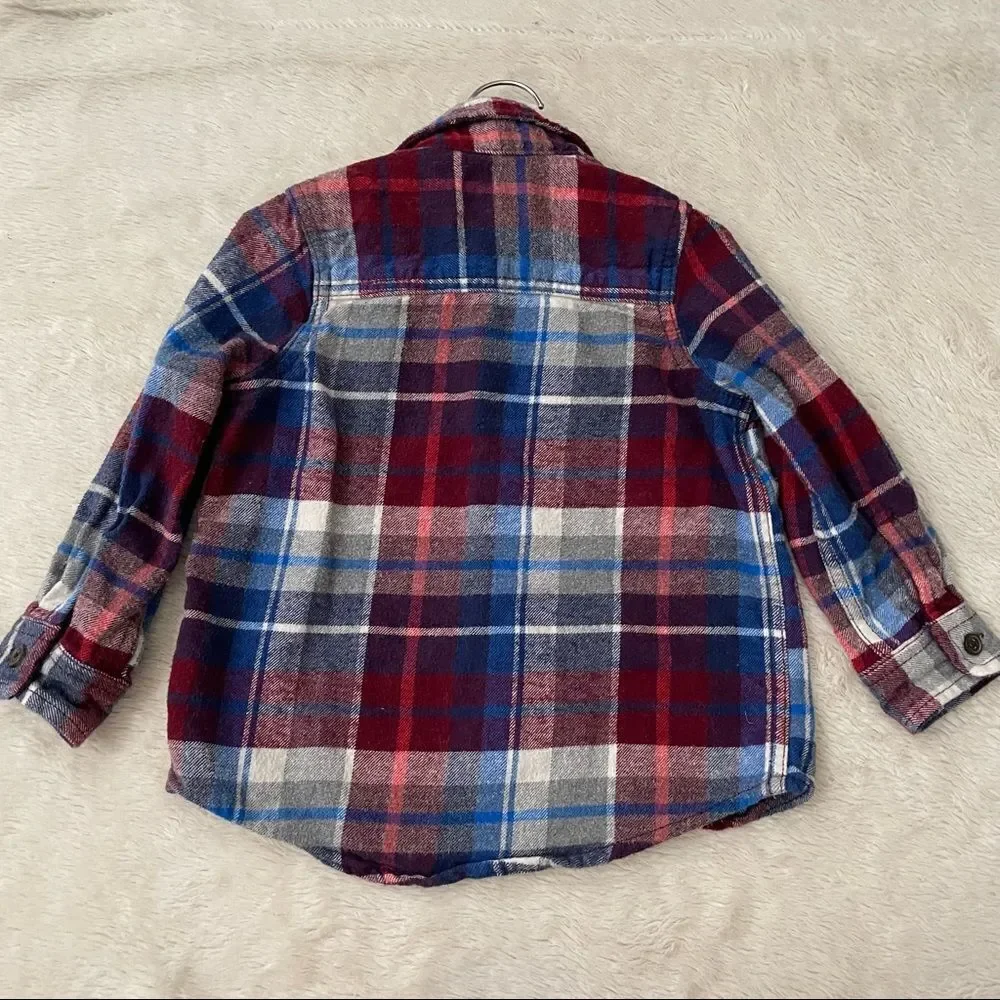 𝅺oshkosh Toddler Red Blue Plaid Long Sleeve Flannel Shirt Size 3T